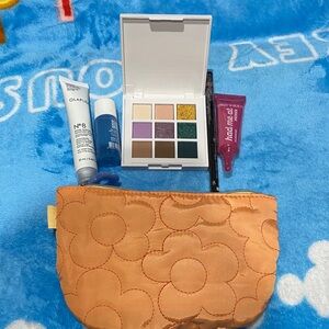 Orange Quilted Pouch with Makeup Set